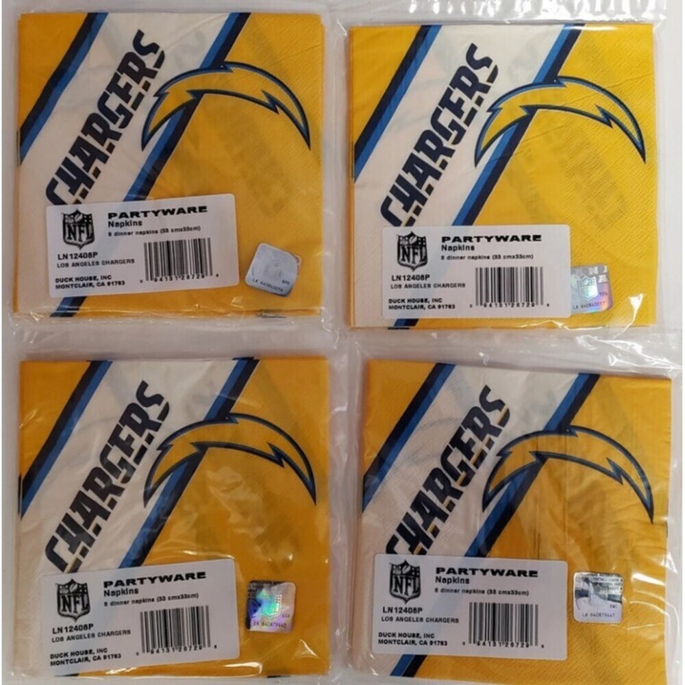 NFL Los Angeles Chargers Lot of 4 Napkin Packs Sports Parties Tailgates Man Cave